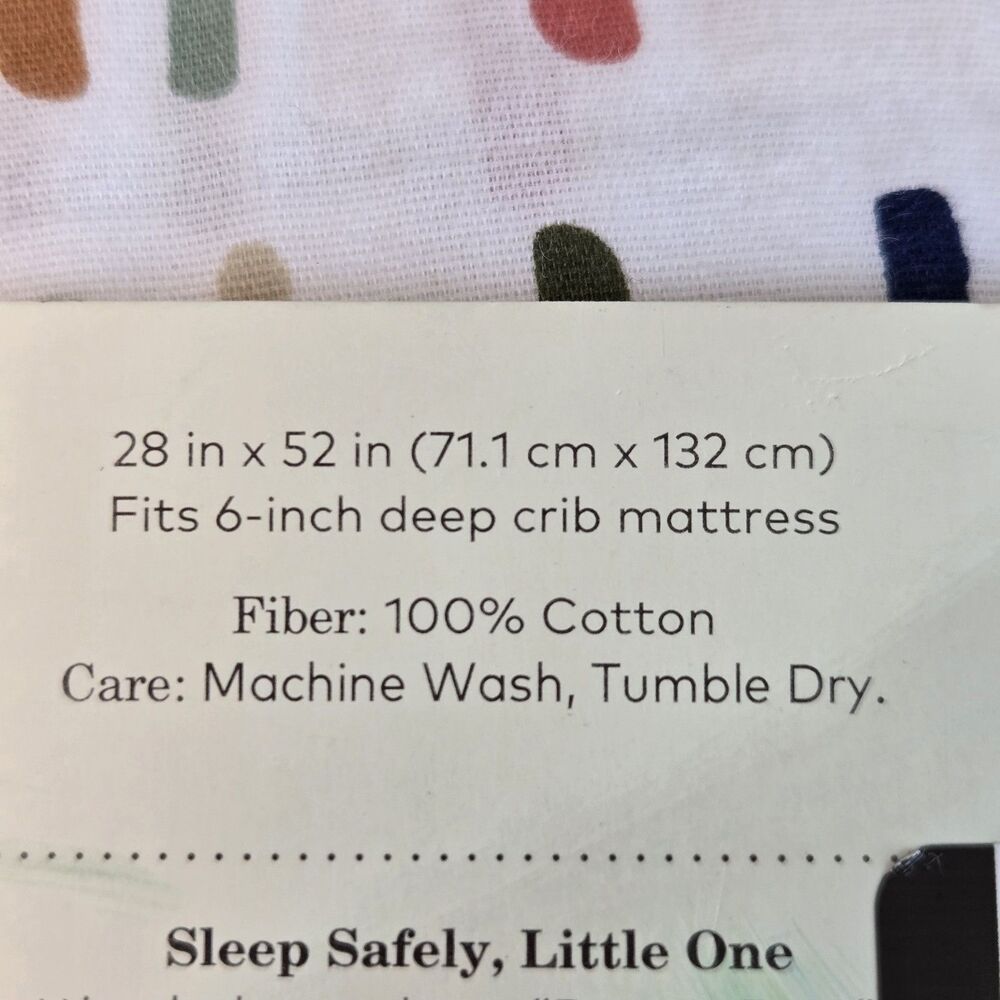 Cloud Island Fitted Crib Sheet Colorful Dash Marks 28" x 52" Fits to 6" Deep NWT - Picture 3 of 3